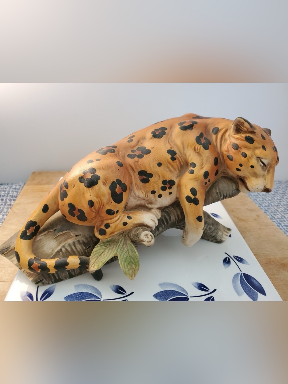 Sleeping Leopard Porcelain Figurine Vintage